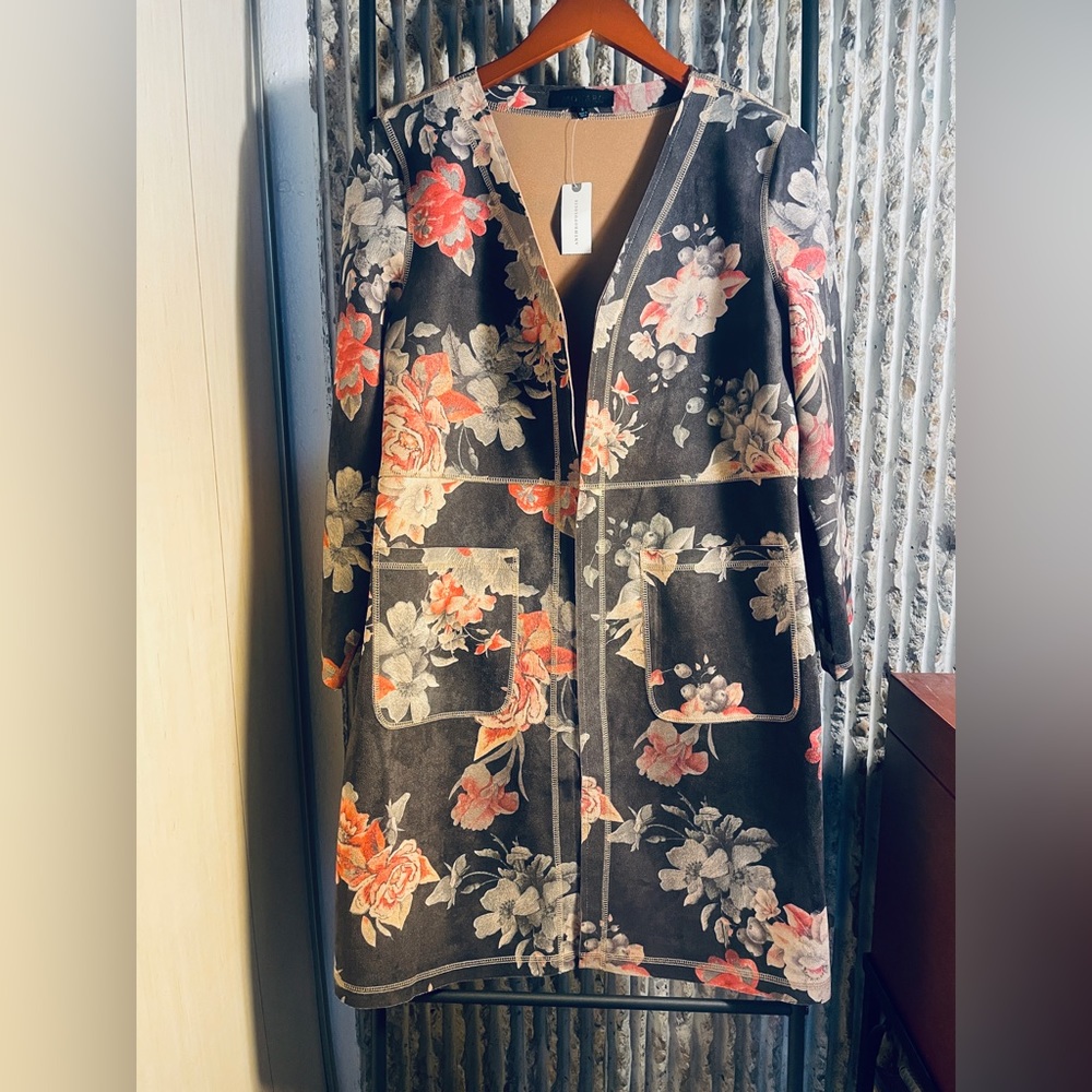 NWT Anthropologie brand Monarc Marcela Floral Jacket Faux Suede women’s Small